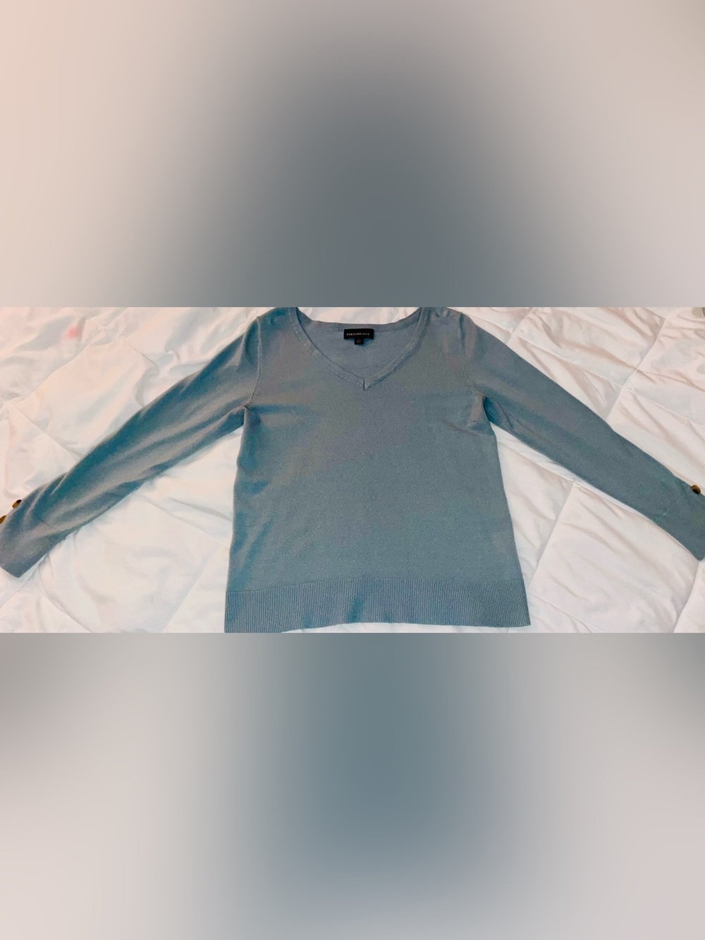 Fortune + Ivy V-Neck Knit Sweater Small Button Cuff Long Sleeve